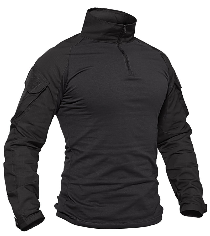TACVASEN Tactical Shirt for Men Long Sleeve Combat Shirt 1/4 Zip with Pockets Military Pullover Army Breathable Paintball Airsoft Police Black XL - Image 1