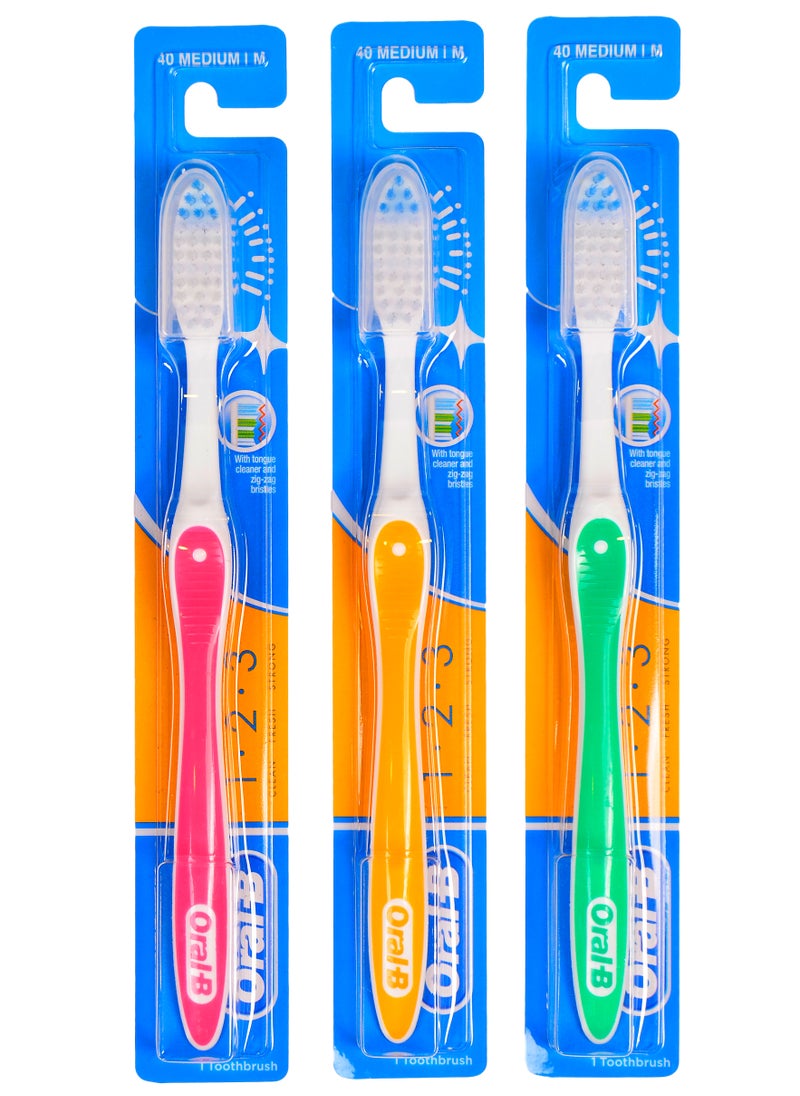 Oral-B Oral B123 Fresh Toothbrush - 40 Medium Multicolour , 3 Piece 