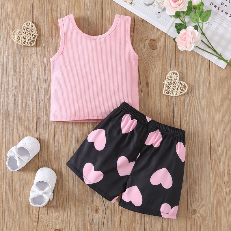 Girls' Summer Children'S Wear Suit Letter Printed Vest Love Printed Shorts Fashion Two-Piece Set - Image 3