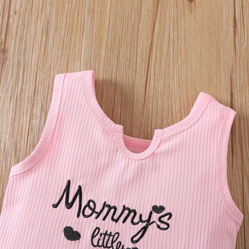 Girls' Summer Children'S Wear Suit Letter Printed Vest Love Printed Shorts Fashion Two-Piece Set - Image 4