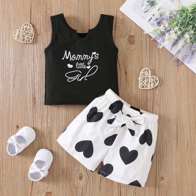Girls' Summer Children'S Wear Suit Letter Printed Vest Love Printed Shorts Fashion Two-Piece Set - Image 1