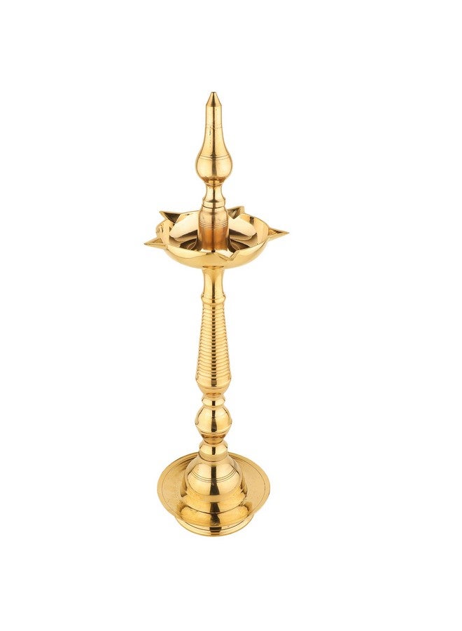 Rolimoli Pure Brass Original Traditional South Fancy Kerela Samay Diya Oil Diwali Puja Lamp, Kuthuvilakku Golden Kuthu Vilakku Ornamental Lamp (Straight Top, 14 Inch Weight : 600 Grams) - Image 1