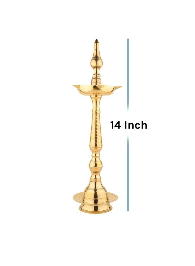 Rolimoli Pure Brass Original Traditional South Fancy Kerela Samay Diya Oil Diwali Puja Lamp, Kuthuvilakku Golden Kuthu Vilakku Ornamental Lamp (Straight Top, 14 Inch Weight : 600 Grams) - Image 2