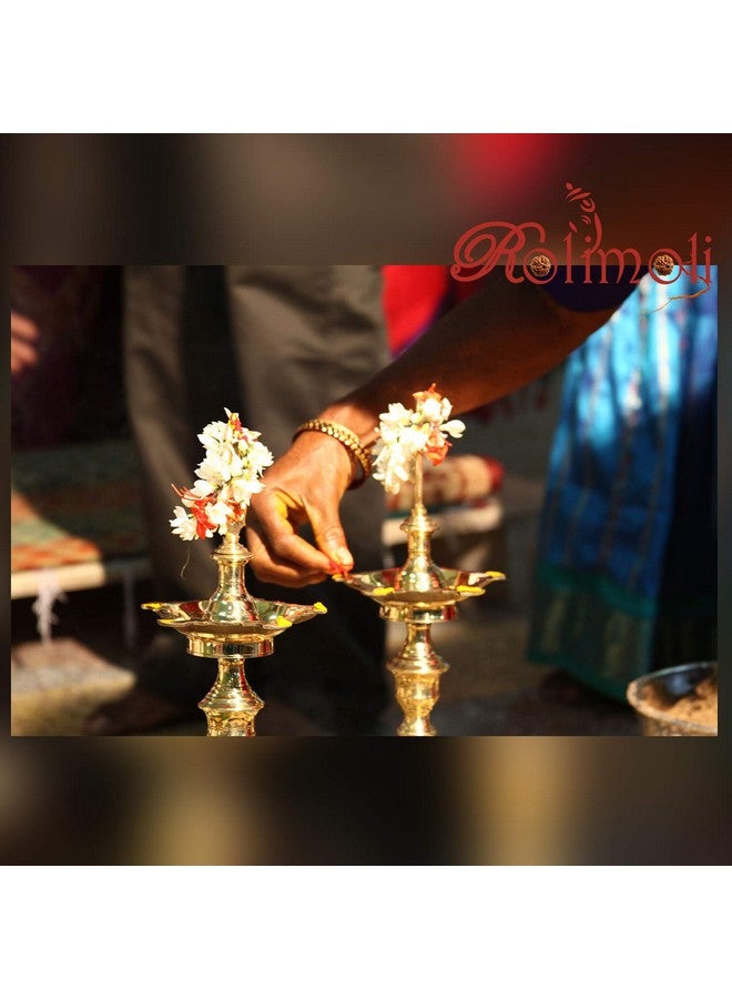 Rolimoli Pure Brass Original Traditional South Fancy Kerela Samay Diya Oil Diwali Puja Lamp, Kuthuvilakku Golden Kuthu Vilakku Ornamental Lamp (Straight Top, 14 Inch Weight : 600 Grams) - Image 5