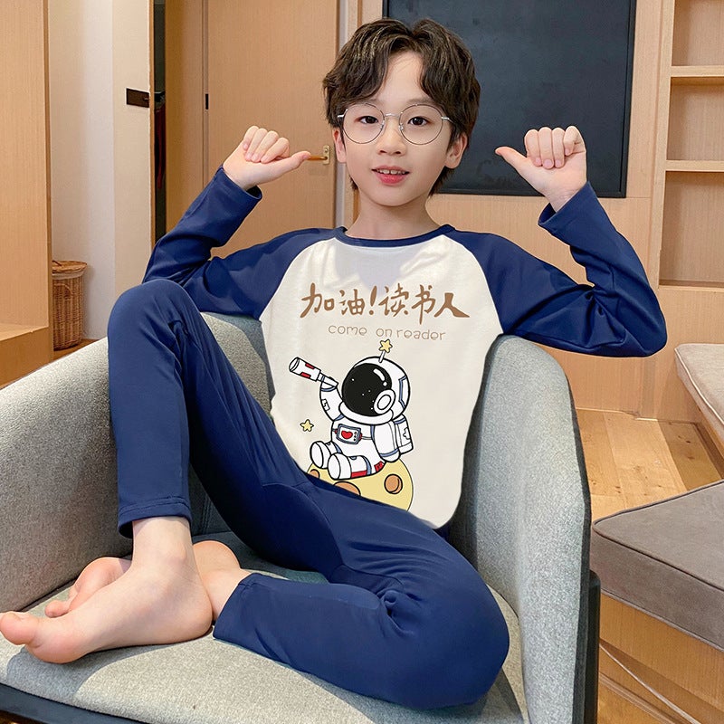 Childrens Underwear suit Cotton Middle and Large Childrens Home Clothes Boys Cotton Pajamas Boys Spring and Autumn Warm Autumn Clothes and Pants 45018# 