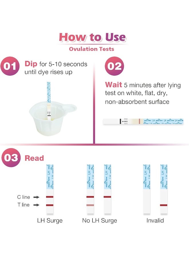 Easy@Home مجموعة اختبار الإباضة من Easy@Home: 50 شريط اختبار إباضة و 20 اختبار حمل مبكر و مقياس حرارة قاعدي واحد و 70 كوب بول - Image 4