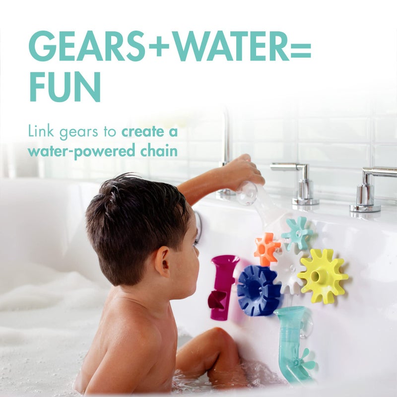 Boon Cogs Baby Bath Toys - Spinning Gear Themed Sensory Baby Toys for Bathtub - Suction Toys for Bathtub Walls - Navy and Yellow - 5 Count - Ages 12 Months and Up - Image 2