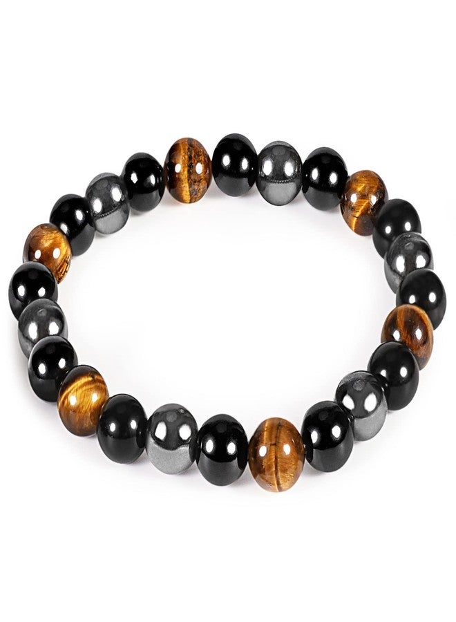 Denchy Triple Protection Bracelet, Tigers Eye - Black Obsidian and Hematite Beaded Bracelets for Men Women, Tourmaline Spiritual Natural Crystal Stone Luck Bracelet, Birthday Mother's Day Gift (8mm) - Image 1