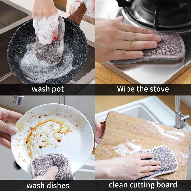 YOMITH Dishwashing Sponge for Kitchen Microfiber Scrub Sponge Multi Purpose Used DualSided Scrubber Cleaning Dishes and Pots and Pans Pack of 4 Grey - Image 3