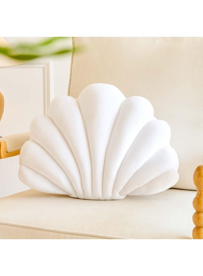 LAMAY Throw Pillows, Shell Shaped Throw Pillows, 13 Inch Soft Home Decorative Pillow Plush Cushion for Bed Couch Living Sofa Room Decor Accent Throw Pillow White - Image 1