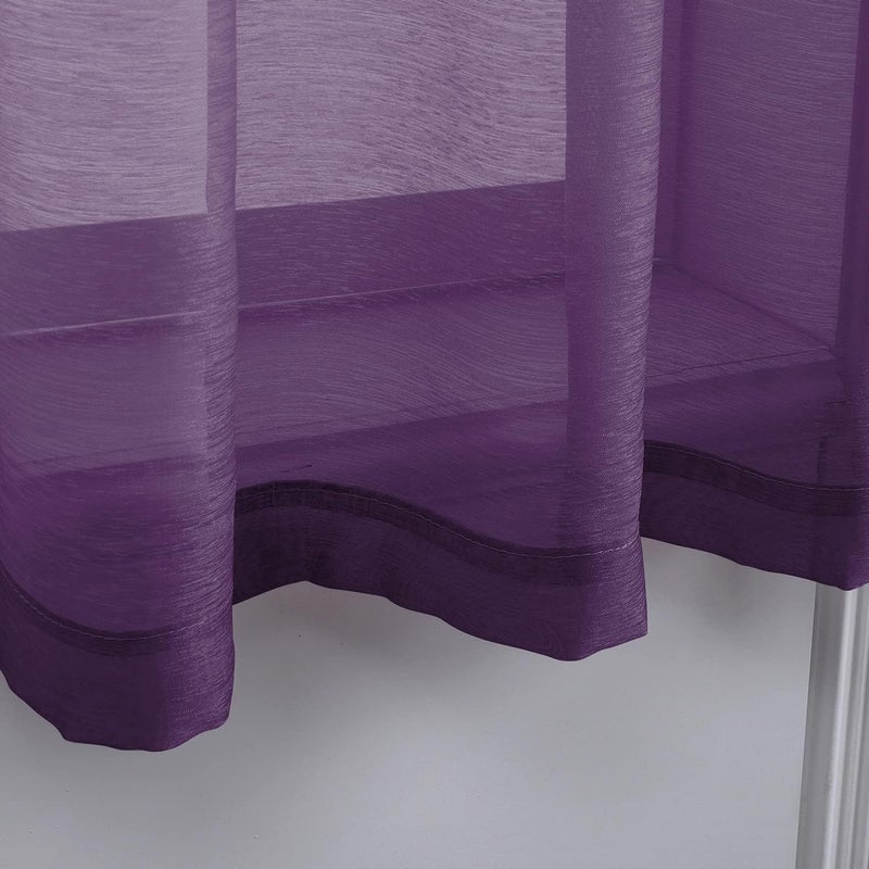 DONREN Semi Sheer Curtains Purple 63 Inch Length for Bedroom - Set of 2 Panels Window Textured Sheer Curtain Panels for Living Room W 52 x L 63 Inches Long Royal Purple - Image 4