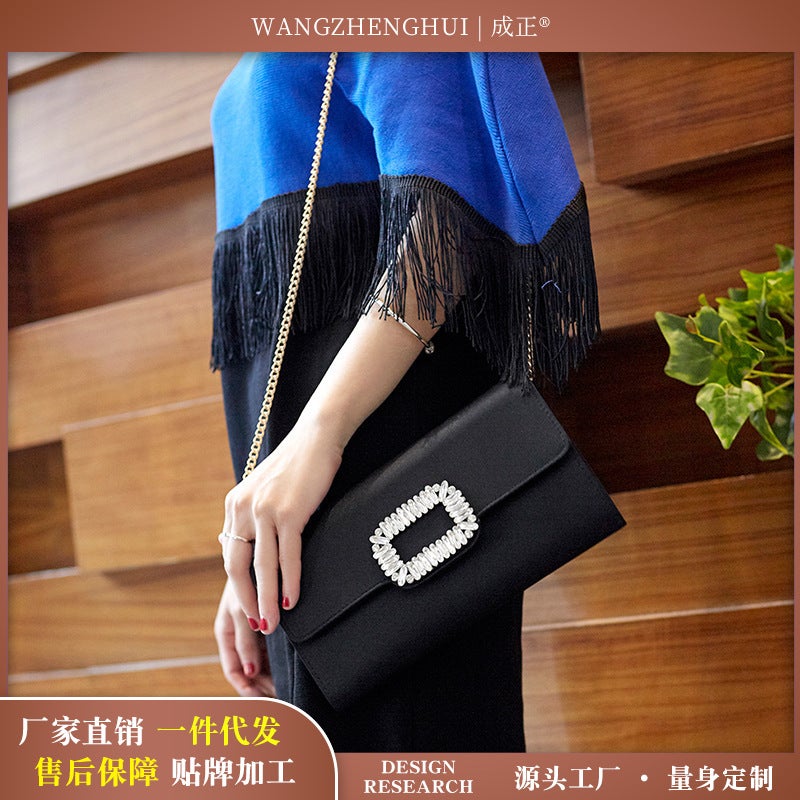 Women'S Bag New Square Buckle Wedding Dress Celebrity Leisure Banquet Bag Diamond-Encrusted Dress Bag Crossbody Chain Handheld Banquet Bag - Image 2