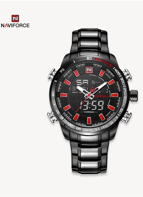 Luxury Stainless Steel Chronograph Watch for Men with Digital Analog Display LED Backlight Tachymeter and Water Resistant Design