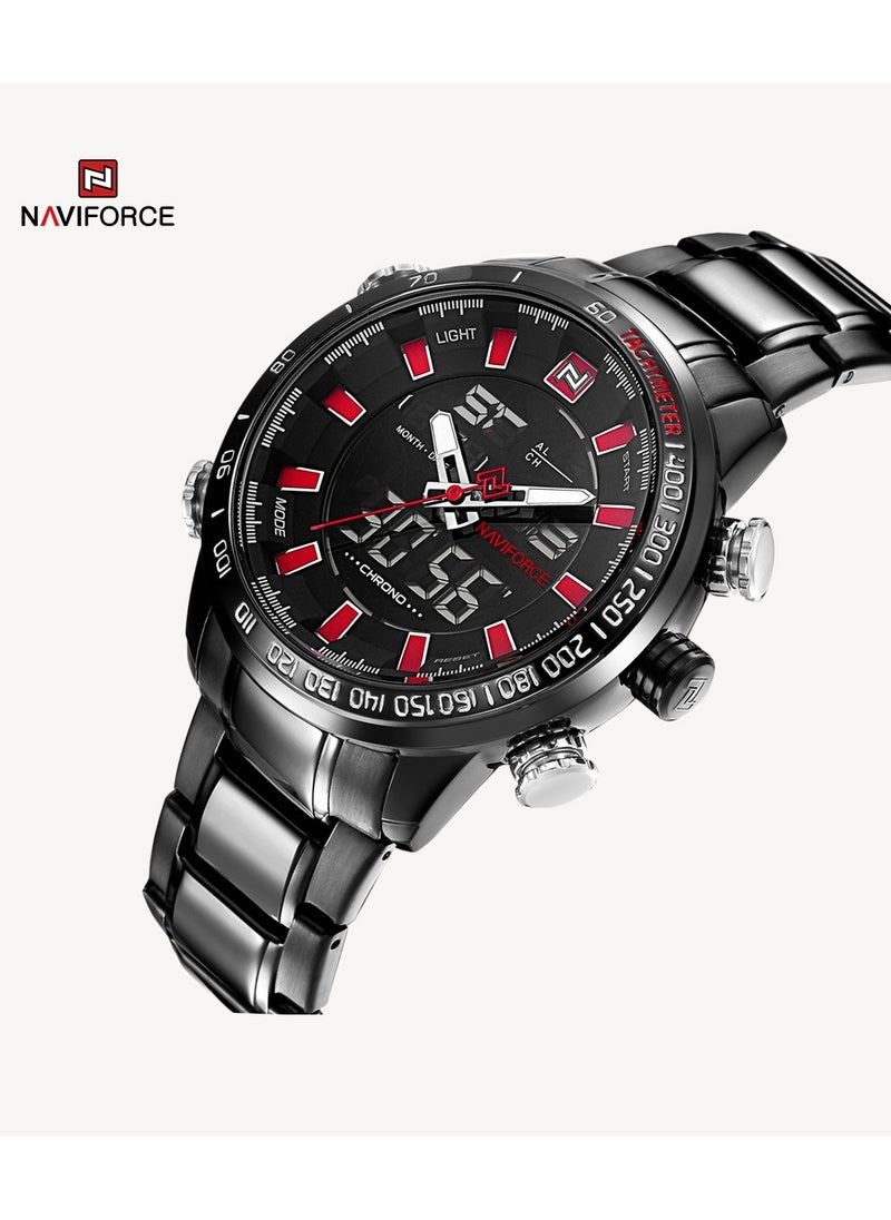 NAVIFORCE - Luxury Stainless Steel Chronograph Watch for Men with Digital Analog Display LED Backlight Tachymeter and Water Resistant Design - Image 1