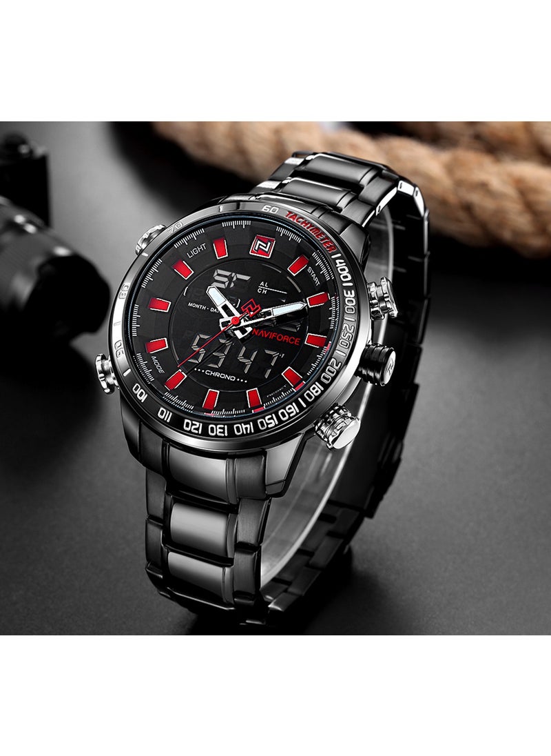 NAVIFORCE - Luxury Stainless Steel Chronograph Watch for Men with Digital Analog Display LED Backlight Tachymeter and Water Resistant Design - Image 1