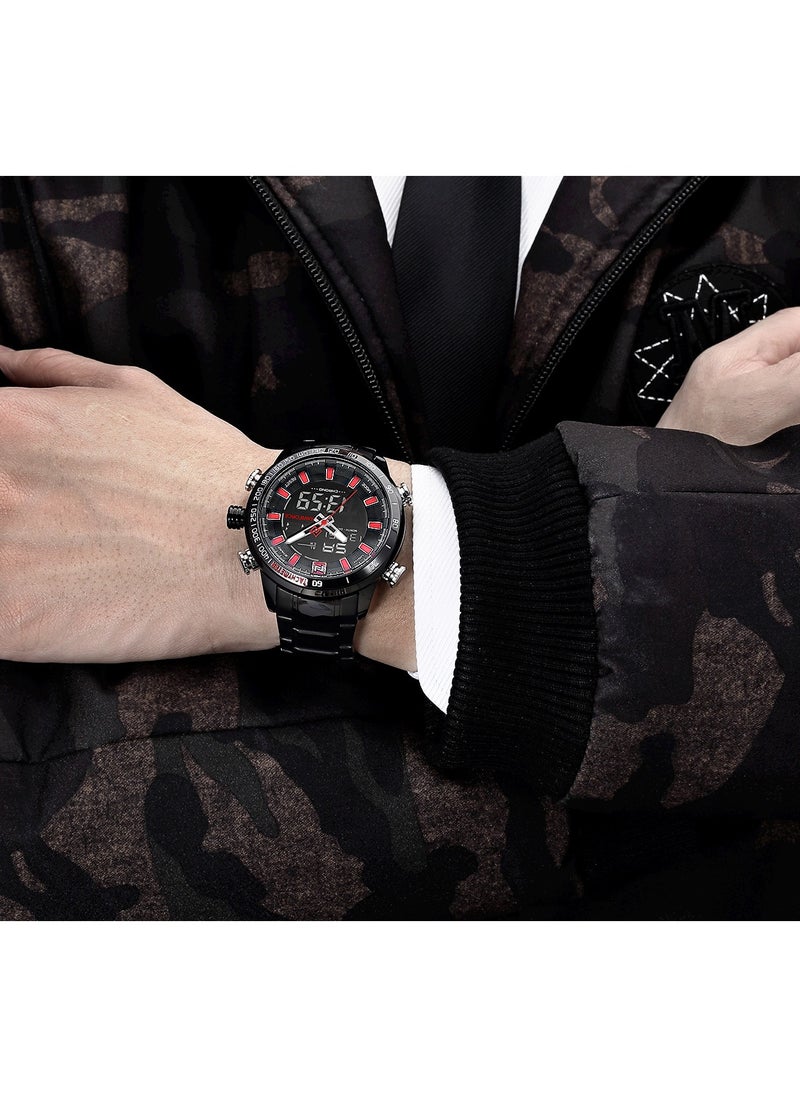 NAVIFORCE - Luxury Stainless Steel Chronograph Watch for Men with Digital Analog Display LED Backlight Tachymeter and Water Resistant Design - Image 1