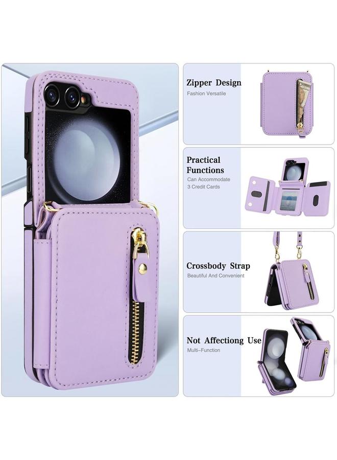 إيروريكس جراب لهاتف Samsung Galaxy Z Flip5 مزود بسحاب مزدوج وحقيبة بطاقات قابلة للطي - Image 3