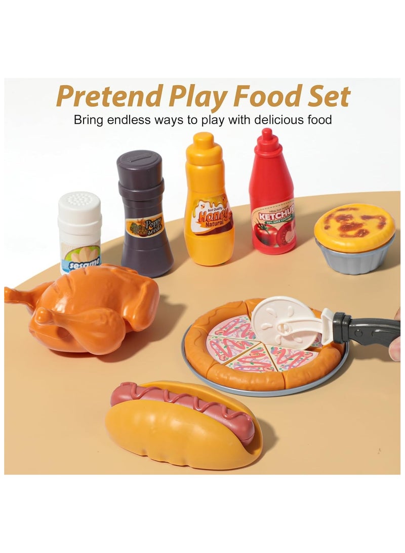 Soofam Pretend Play Food For Kids Kitchen, 82 Pcs Cutting Toy Food With Storage Bag, Food Toys With Pizza, Burger, Ice Cream, Play Kitchen Accessories, Educational Birthday Toy Gift for Boys Girls - Image 3