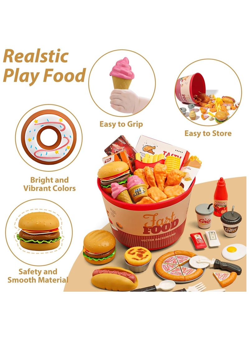 Soofam Pretend Play Food For Kids Kitchen, 82 Pcs Cutting Toy Food With Storage Bag, Food Toys With Pizza, Burger, Ice Cream, Play Kitchen Accessories, Educational Birthday Toy Gift for Boys Girls - Image 2