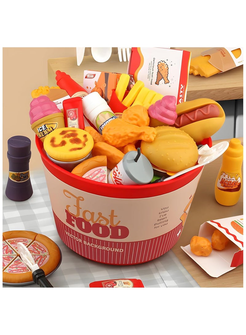 Soofam Pretend Play Food For Kids Kitchen, 82 Pcs Cutting Toy Food With Storage Bag, Food Toys With Pizza, Burger, Ice Cream, Play Kitchen Accessories, Educational Birthday Toy Gift for Boys Girls - Image 5