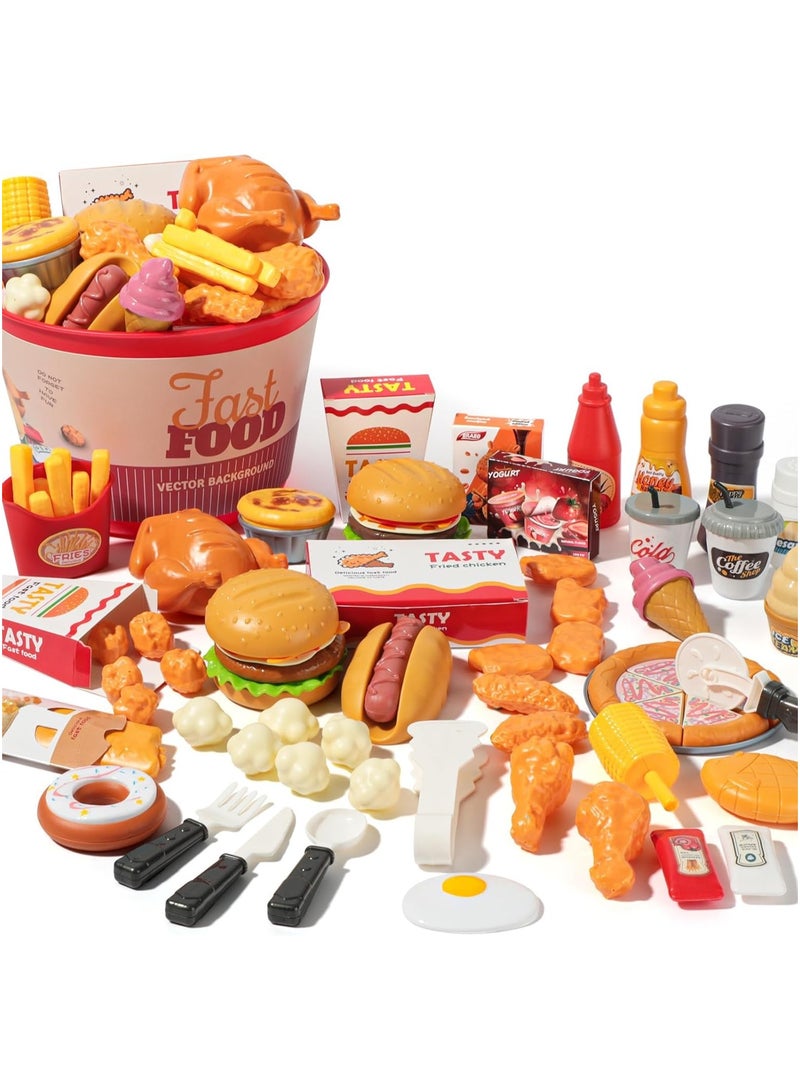 Soofam Pretend Play Food For Kids Kitchen, 82 Pcs Cutting Toy Food With Storage Bag, Food Toys With Pizza, Burger, Ice Cream, Play Kitchen Accessories, Educational Birthday Toy Gift for Boys Girls - Image 1