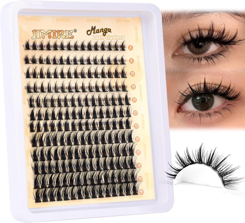 JIMIRE Manga Cluster Lashes Natural Looking 180Pcs Individual Eyelashes Wispy Eyelash Extensions Lashes Individual Cluster 816MM C Curl Anime DIY Eyelash Clusters at Home