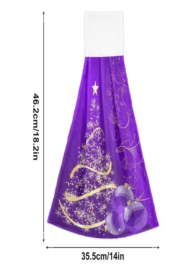 Boccsty Christmas Tree Hanging Kitchen Towels 2 Pieces Purple Xmas Ball Dish Tie Towels Hand Towel Tea Bar Towels for Farmhouse Housewarming Tabletop Home - Image 3