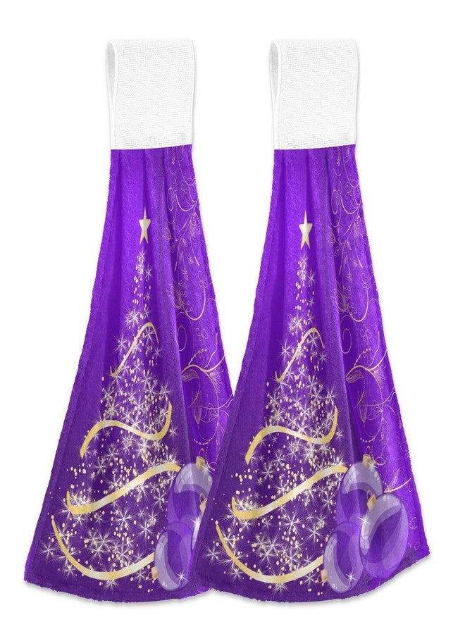 Boccsty Christmas Tree Hanging Kitchen Towels 2 Pieces Purple Xmas Ball Dish Tie Towels Hand Towel Tea Bar Towels for Farmhouse Housewarming Tabletop Home - Image 1