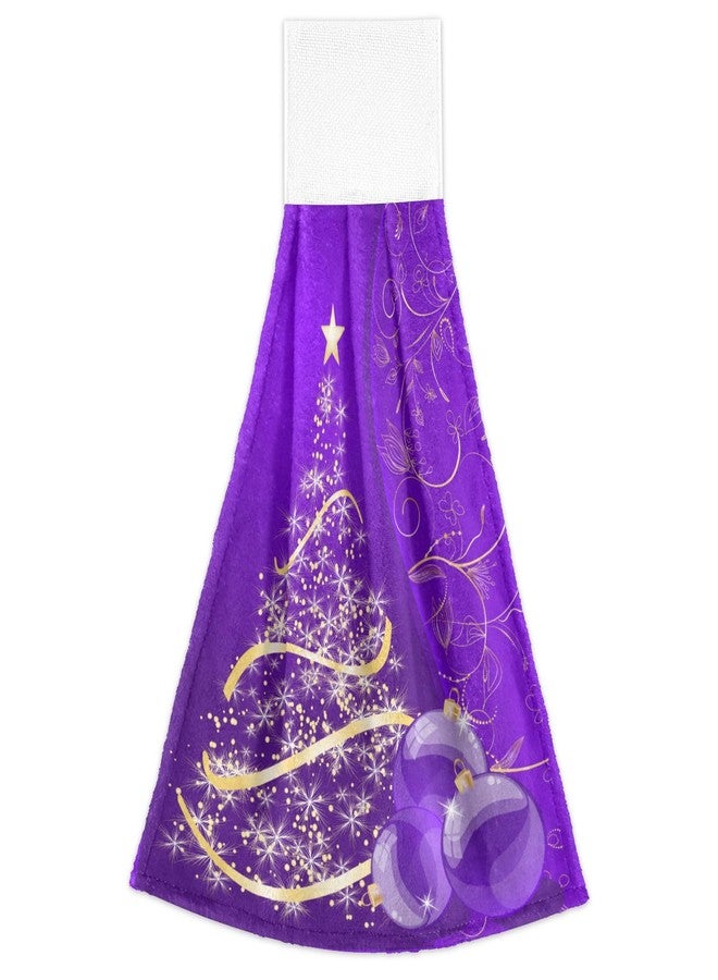 Boccsty Christmas Tree Hanging Kitchen Towels 2 Pieces Purple Xmas Ball Dish Tie Towels Hand Towel Tea Bar Towels for Farmhouse Housewarming Tabletop Home - Image 2