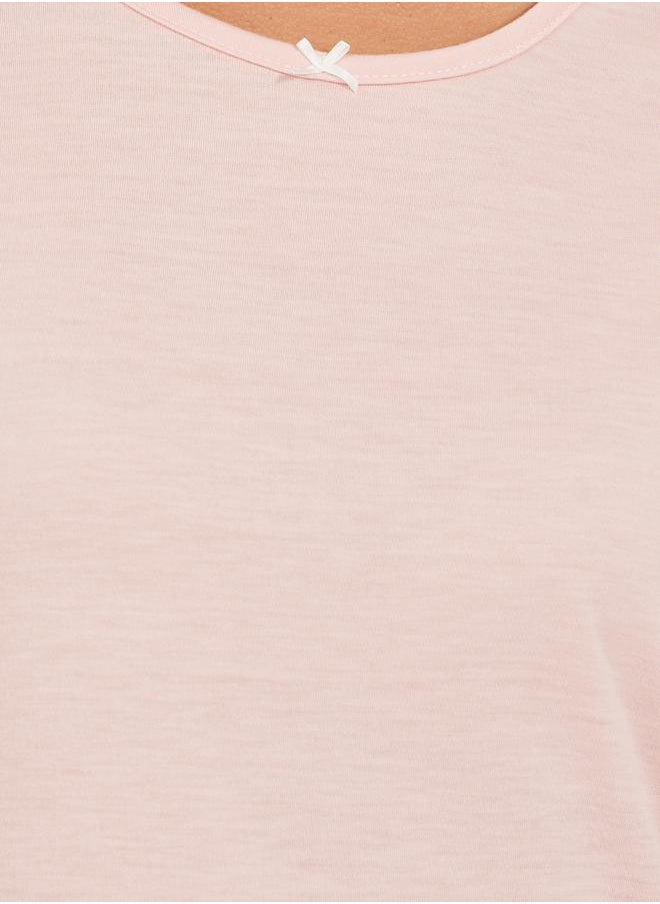Styli - Round Neck Lace Trim Lettuce Edge Sleep T-Shirt - Image 1