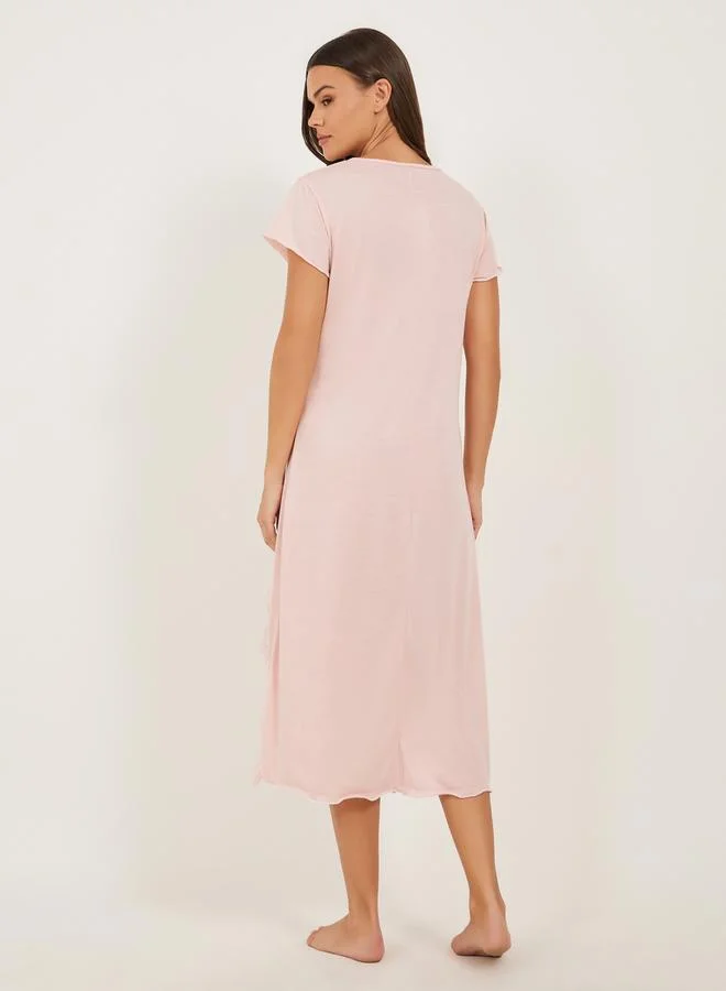 Styli Round Neck Lace Trim Lettuce Edge Sleep T-Shirt