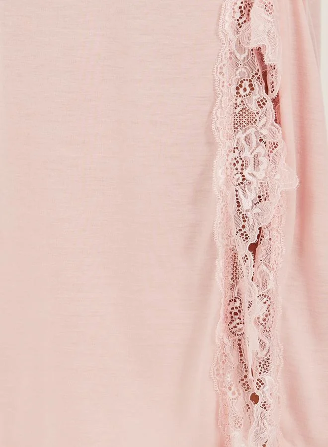 Styli Round Neck Lace Trim Lettuce Edge Sleep T-Shirt