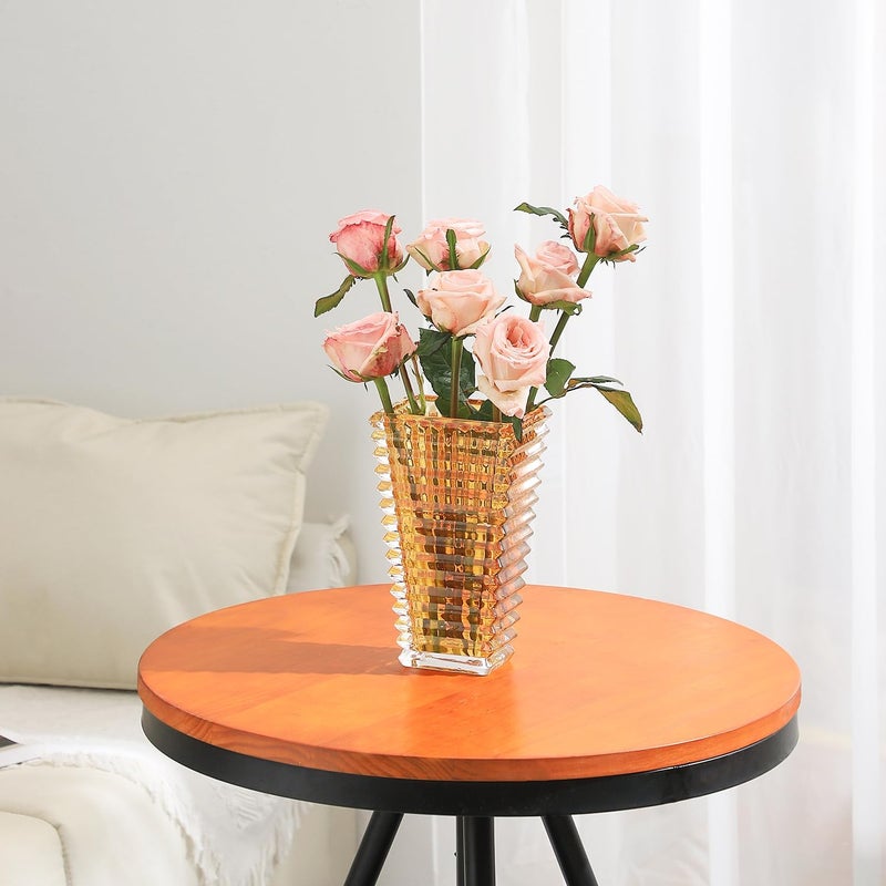 mcmcncuiu Crystal Vase, Large Crystal Vases for Flowers, Amber Large Flower Vase, Modern Glass Vases for Living Room, Bedroom, Kitchen, Dining Table, Mantle, Wedding, 9 Inches - Image 5