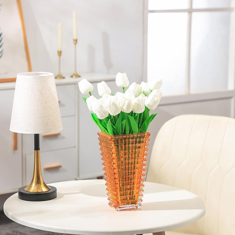 mcmcncuiu Crystal Vase, Large Crystal Vases for Flowers, Amber Large Flower Vase, Modern Glass Vases for Living Room, Bedroom, Kitchen, Dining Table, Mantle, Wedding, 9 Inches - Image 2