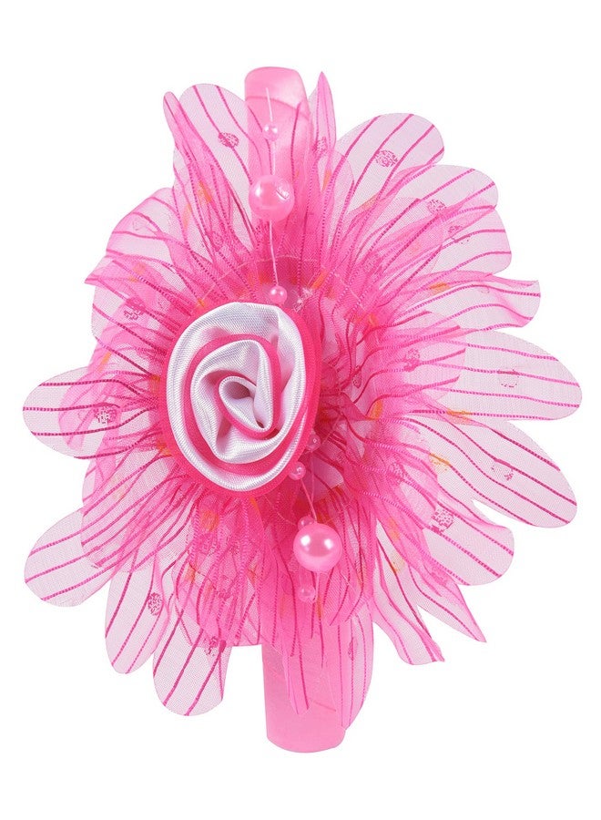 Yellow Bee Ruffle Flower Hairband with Pearl Detailing, 1 Piece, Fuchsia - Image 2