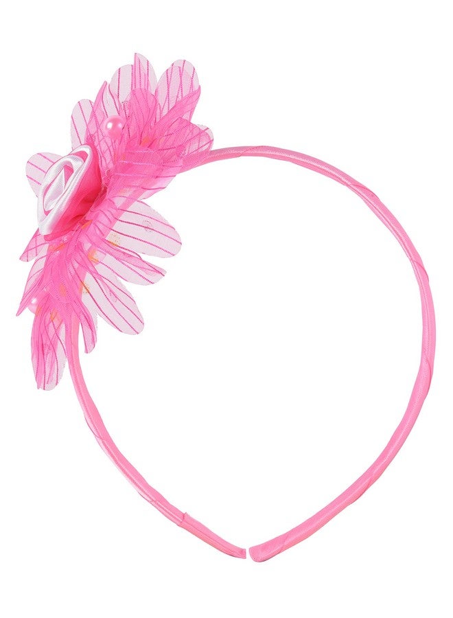 Yellow Bee Ruffle Flower Hairband with Pearl Detailing, 1 Piece, Fuchsia - Image 4