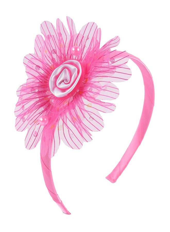 Yellow Bee Ruffle Flower Hairband with Pearl Detailing, 1 Piece, Fuchsia - Image 1