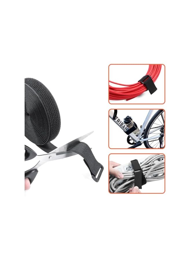 PROMASS promass 10m Adjustable Hook and Loop Cable Straps with 50 Buckles, Reusable Fastening Ties for Wire and Cord Management, Cut to Length, 2.5cm Wide, Black  - Image 2