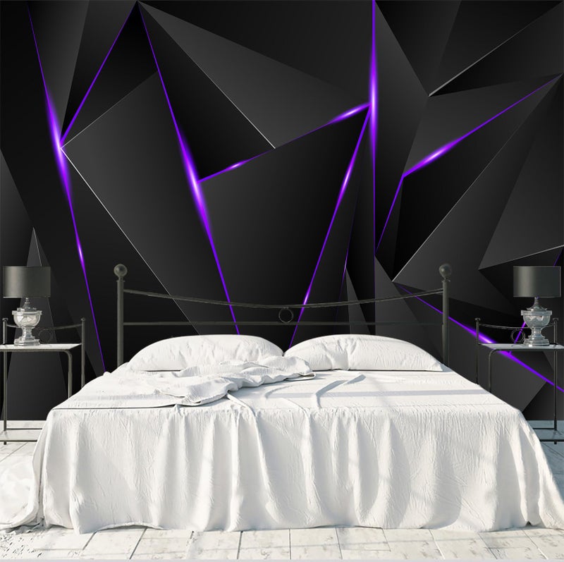 WFBHUA3d Black Geometric Wallpaper Purple Lines Large Background Wall Mural for Bedroom Living Room No Peel and Stick - Image 2