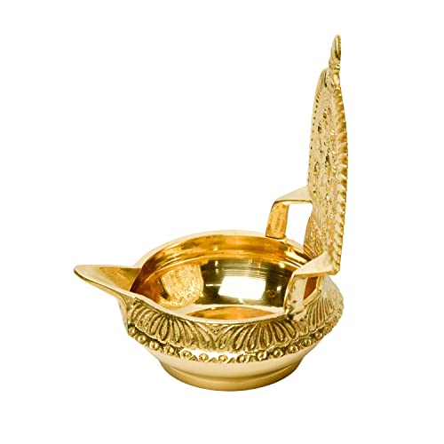 Bhimonee Decor 6-Inch Pure Brass Lakshmi Kuber Kamakshi Deepak Diya for Pooja – 440g - Image 3