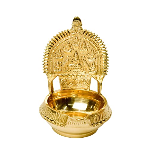 Bhimonee Decor 6-Inch Pure Brass Lakshmi Kuber Kamakshi Deepak Diya for Pooja – 440g - Image 2