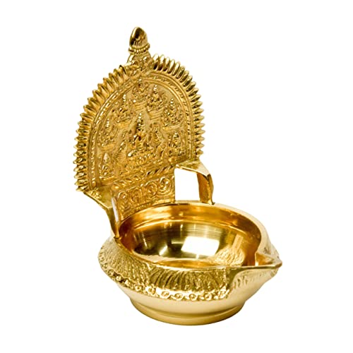 Bhimonee Decor 6-Inch Pure Brass Lakshmi Kuber Kamakshi Deepak Diya for Pooja – 440g - Image 1