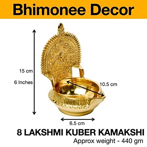 Bhimonee Decor 6-Inch Pure Brass Lakshmi Kuber Kamakshi Deepak Diya for Pooja – 440g - Image 5