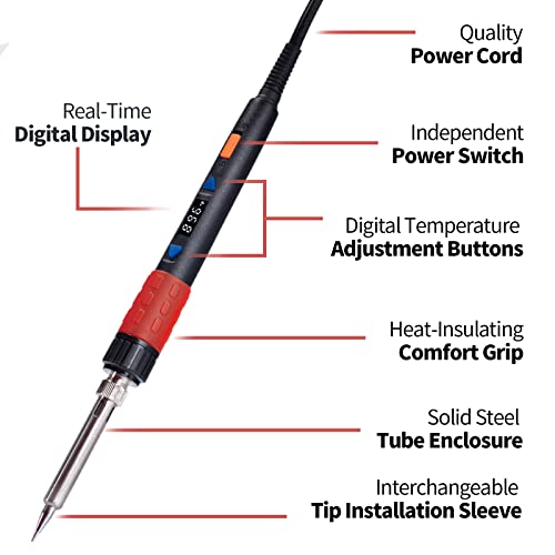 YIHUA 928D-III Soldering Iron,110W High Power, Fully Digital Display °F /°C- Temperature Control Soldering Tool, Accurate 194~896°F, with ON/OFF Switch, Iron Tip, Brass Wool, Automatic Sleep Mode - Image 4