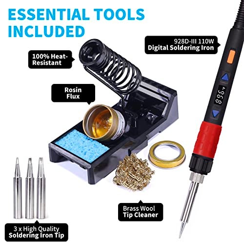 YIHUA 928D-III Soldering Iron,110W High Power, Fully Digital Display °F /°C- Temperature Control Soldering Tool, Accurate 194~896°F, with ON/OFF Switch, Iron Tip, Brass Wool, Automatic Sleep Mode - Image 2