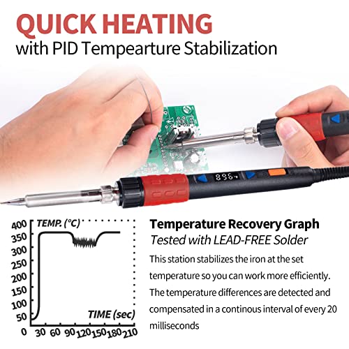 YIHUA 928D-III Soldering Iron,110W High Power, Fully Digital Display °F /°C- Temperature Control Soldering Tool, Accurate 194~896°F, with ON/OFF Switch, Iron Tip, Brass Wool, Automatic Sleep Mode - Image 3