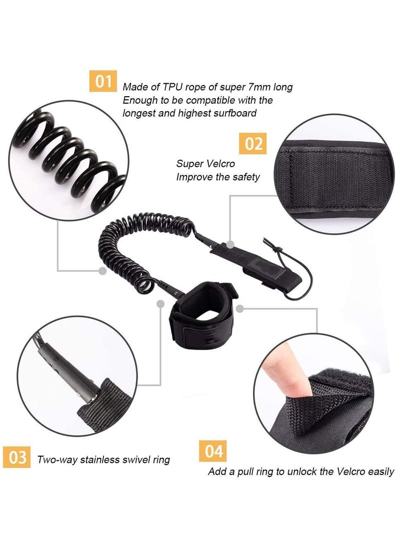 SYOSI - Leash Coiled 10 Strong 7mm Cord, Comfortable Padded Neoprene Ankle Cuff Stand up Paddle Board Leash with Double Swivels Anti-rust, Flexible Surfboard Leash - Image 1