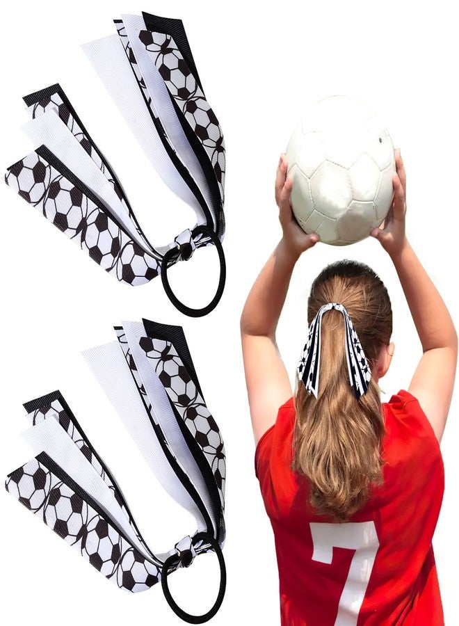Jeffan 2 Pieces Cheer Soccer Hair Accessories for Girls, Soccer Elastic Hair Ties Ponytail Holders Ribbon Soccer Hair Accessories for Girls Women Soccer Party Team Members - Image 1