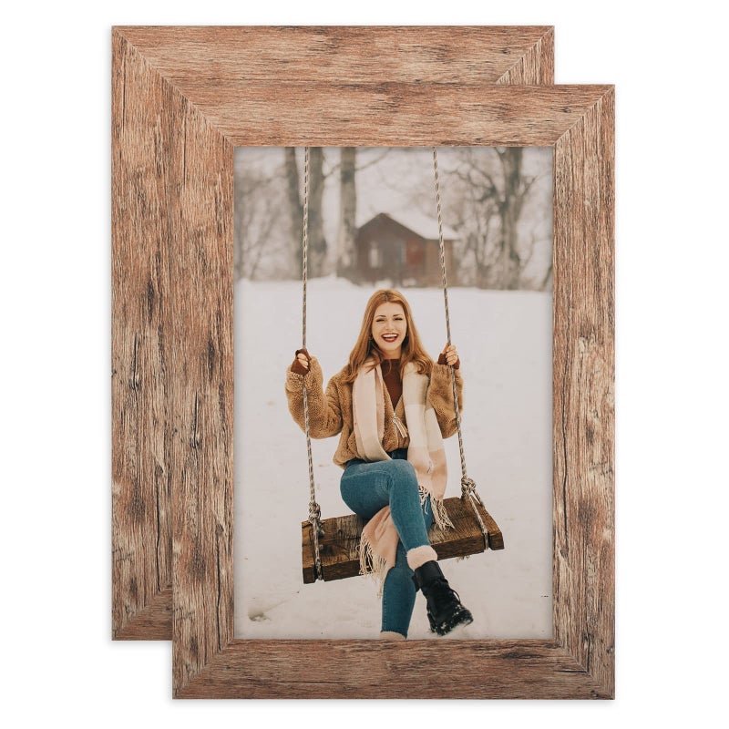 TOFOREVO Picture Frames 4x6 Set of 2 Rustic Wood Grain Photo Frame for Gallery Wall Mounting or Tabletop Display - Image 1