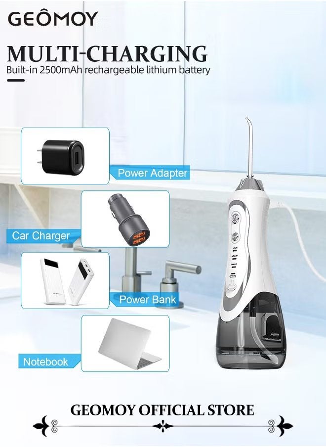 Geomoy Water Flosser Professional Cordless Dental Floss Oral Irrigator Portable Rechargeable and Waterproof Water Flossing for Teeth Cleaning 300ml Reservoir for Home and Travel - Image 5